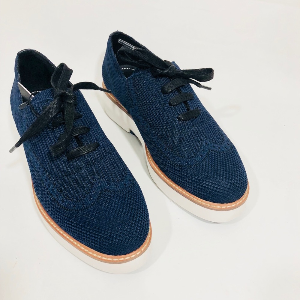 ZARA NAVY BLUE FABRIC PLATFORM DERBY SHOES
